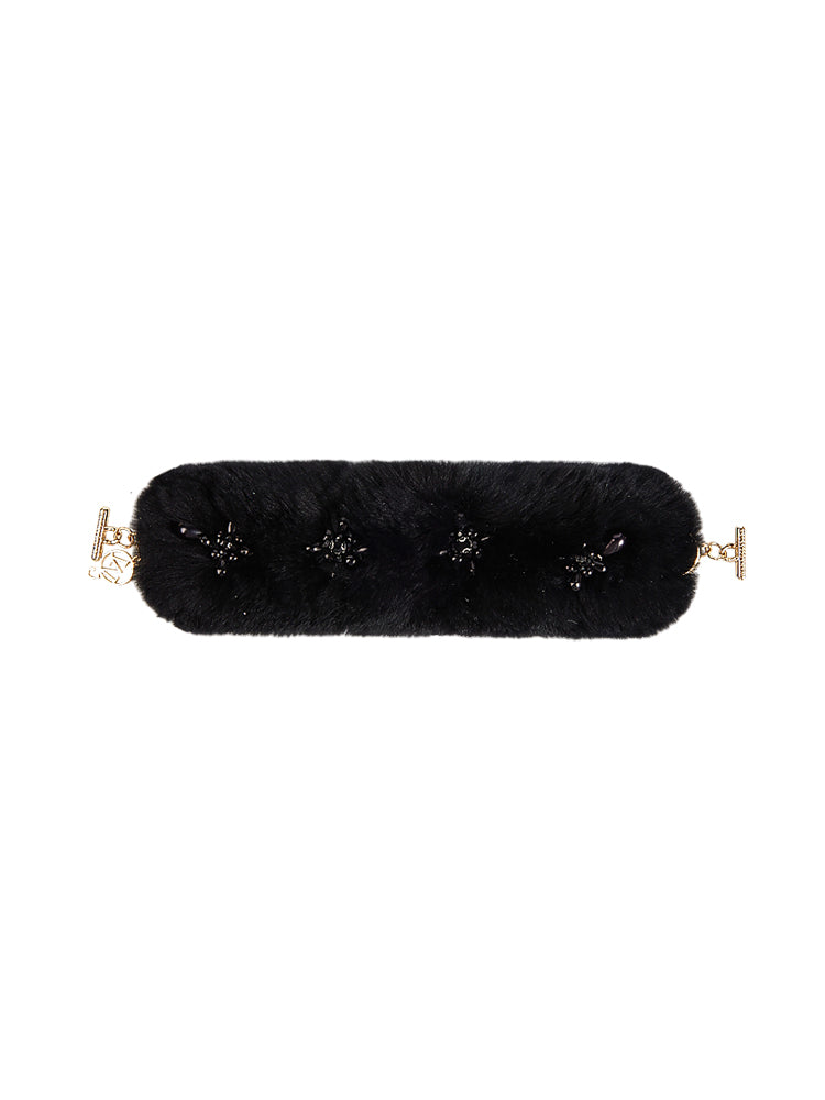 Bead-Embellished Rex Rabbit Fur Handle
