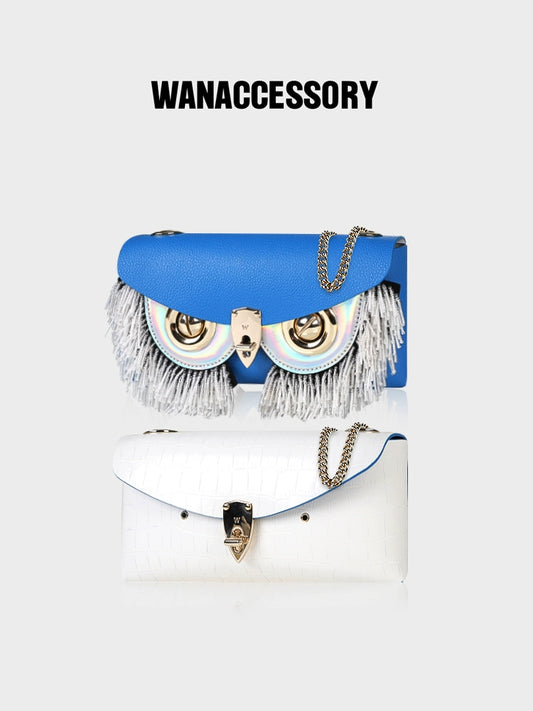 WANACCESSORY Wan Kou spring and summer blue and white double-color face changing mask Owl bag original designer