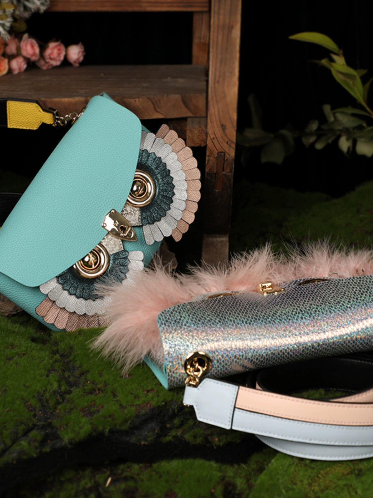 WANACCESSORY Blue Silver Double sided Two tone Owl Face Changing One Shoulder Oblique Cross Envelope Bag Original Design