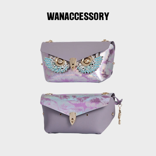 WANACCESSORY Wankou bond Zongzi Double sided cowhide owl face changing single shoulder messenger bag Original design