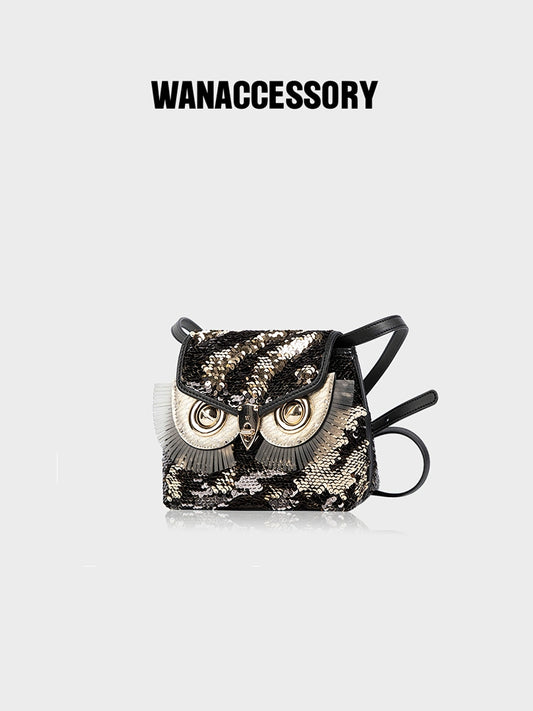 WANACCESSORY 2023 new starry sky sequin bag owl face diagonal women's bag original design