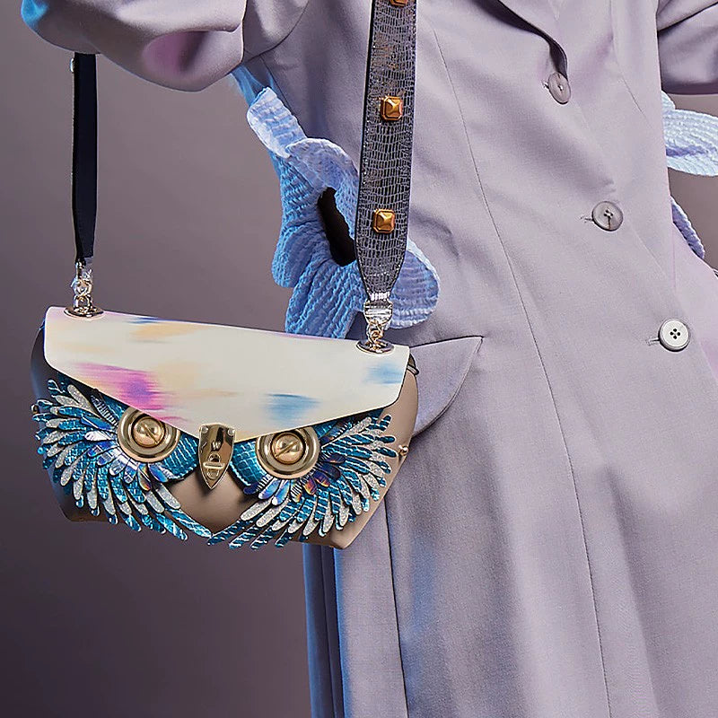 WANACCESSORY Brand New Women's Bag Contrast Series Cowhide Owl Face changing Bag Original Design Brand