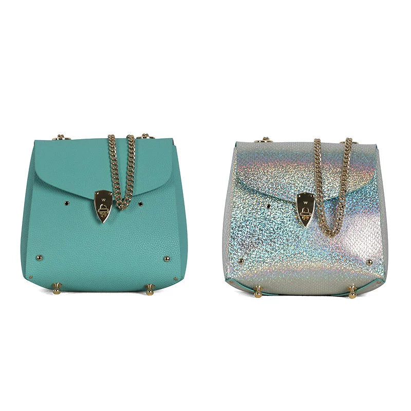 WANACCESSORY Blue Silver Double sided Two tone Owl Face Changing One Shoulder Oblique Cross Envelope Bag Original Design