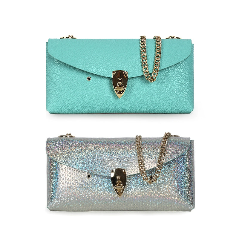 WANACCESSORY Blue Silver Double sided Two tone Owl Face Changing One Shoulder Oblique Cross Envelope Bag Original Design