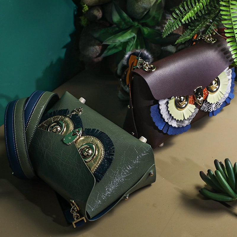 WANACCESSORY Double sided Two tone Owl Cowhide Face Changing Handbag SIMPLY ALIAS Series
