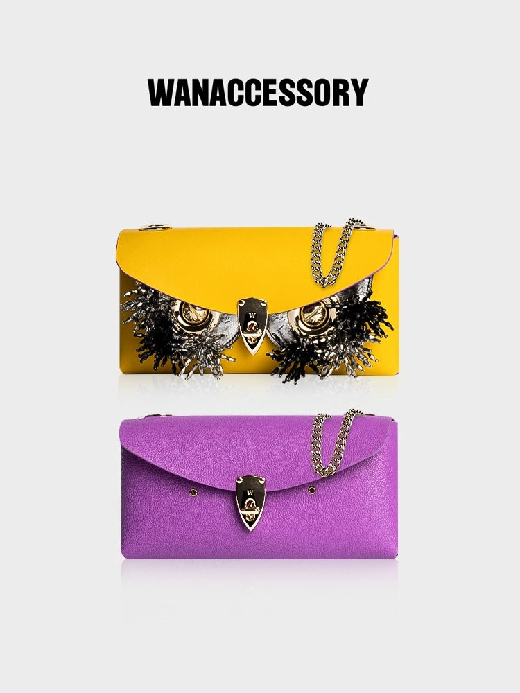 WANACCESSORY DOUBLE-SIDED TWO-COLOR OWL FACE CHANGING PURPLE YELLOW ENVELOPE BAG ALIAS SERIES ORIGINAL DESIGN