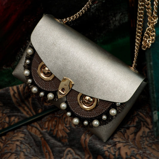 WANACCESSORY Wankou fashion olive-green double-faced owl chain diagonal handbag original design