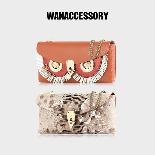 WANACCESSORY double-sided two-color caramel lizard pattern owl face changing envelope bag alias series
