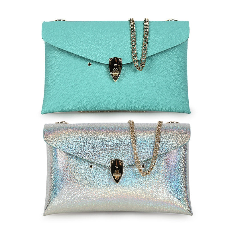 WANACCESSORY Blue Silver Double sided Two tone Owl Face Changing One Shoulder Oblique Cross Envelope Bag Original Design