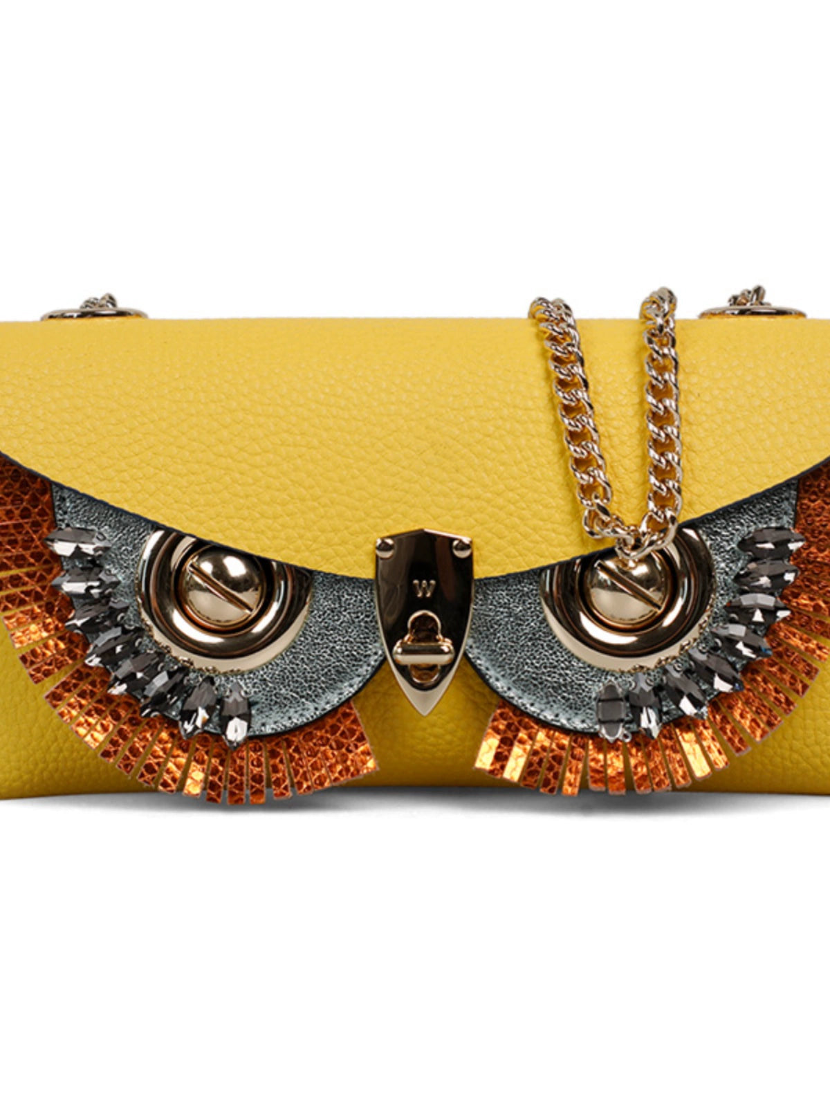 WANACCESSORY Black Yellow Double sided Owl Face Changing Oblique Cross Envelope Bag ALIAS Series