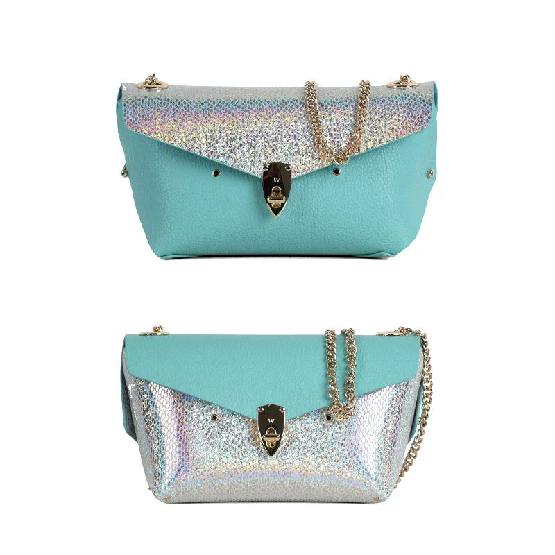 WANACCESSORY Blue Silver Double sided Two tone Owl Face Changing One Shoulder Oblique Cross Envelope Bag Original Design