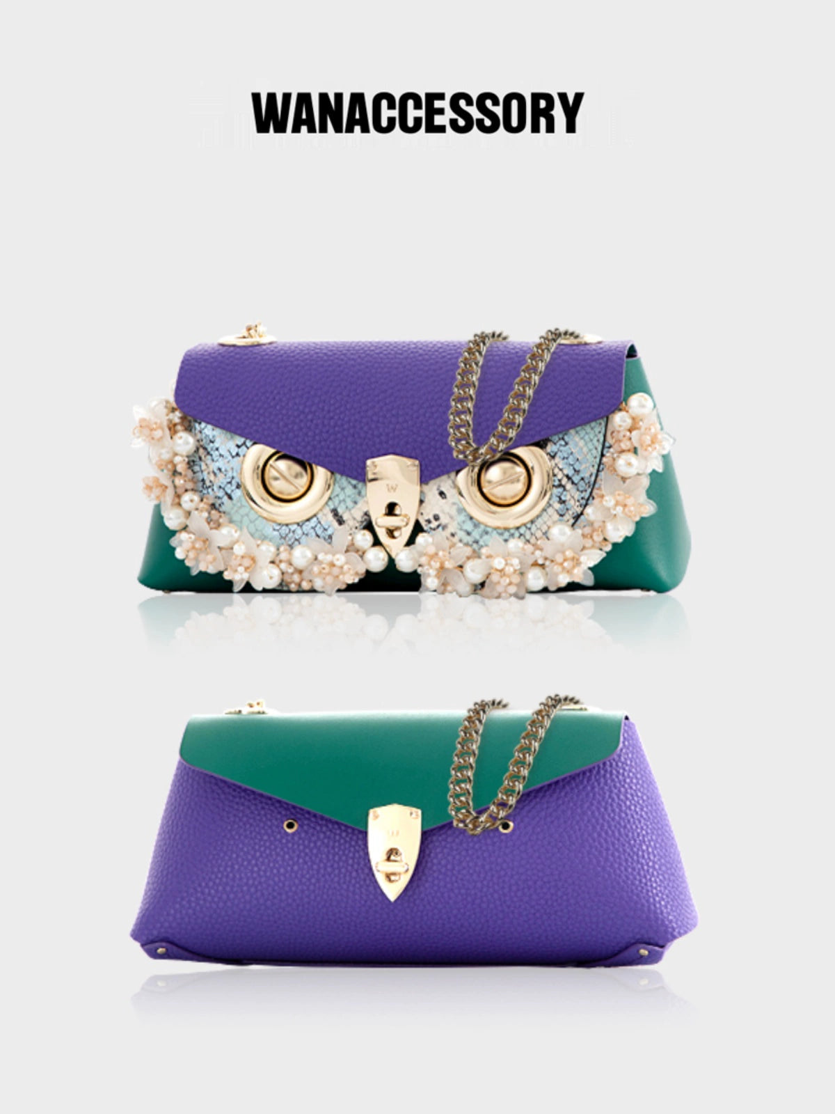 WANACCESSORY Wankou Manon double-sided color matching cowhide owl face changing small bag ALIAS series