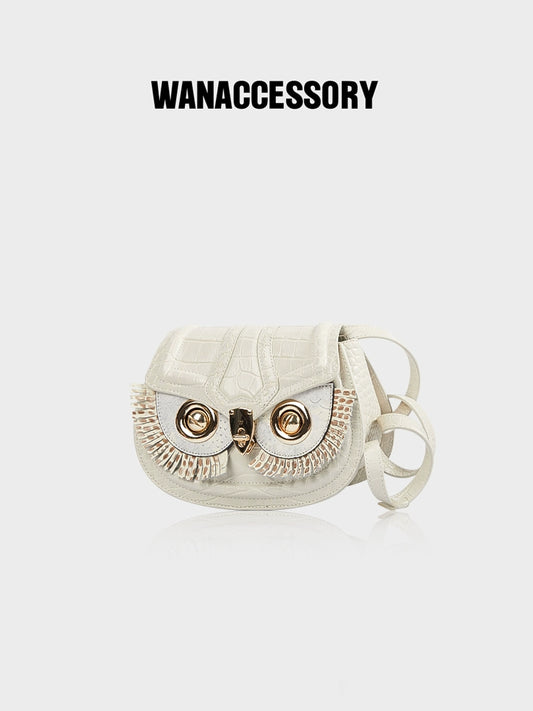 WANACCESSORY 2023 owl bag women's bag bo crocodile leather pattern crossbody bag saddle bag original