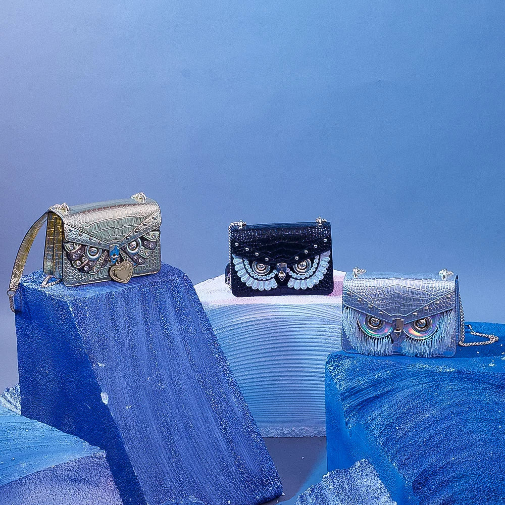 WANACCESSORY New Crocodile Pattern Cowhide facelift Owl Xiao Fang Wine God Bag Original Designer