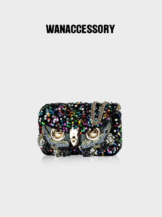 WANACCESSORY Wankou 2023 owl face changing bag sequined square bag one shoulder portable diagonal handbag original