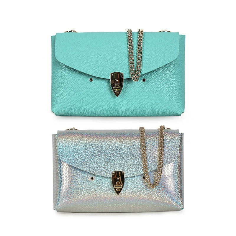 WANACCESSORY Blue Silver Double sided Two tone Owl Face Changing One Shoulder Oblique Cross Envelope Bag Original Design