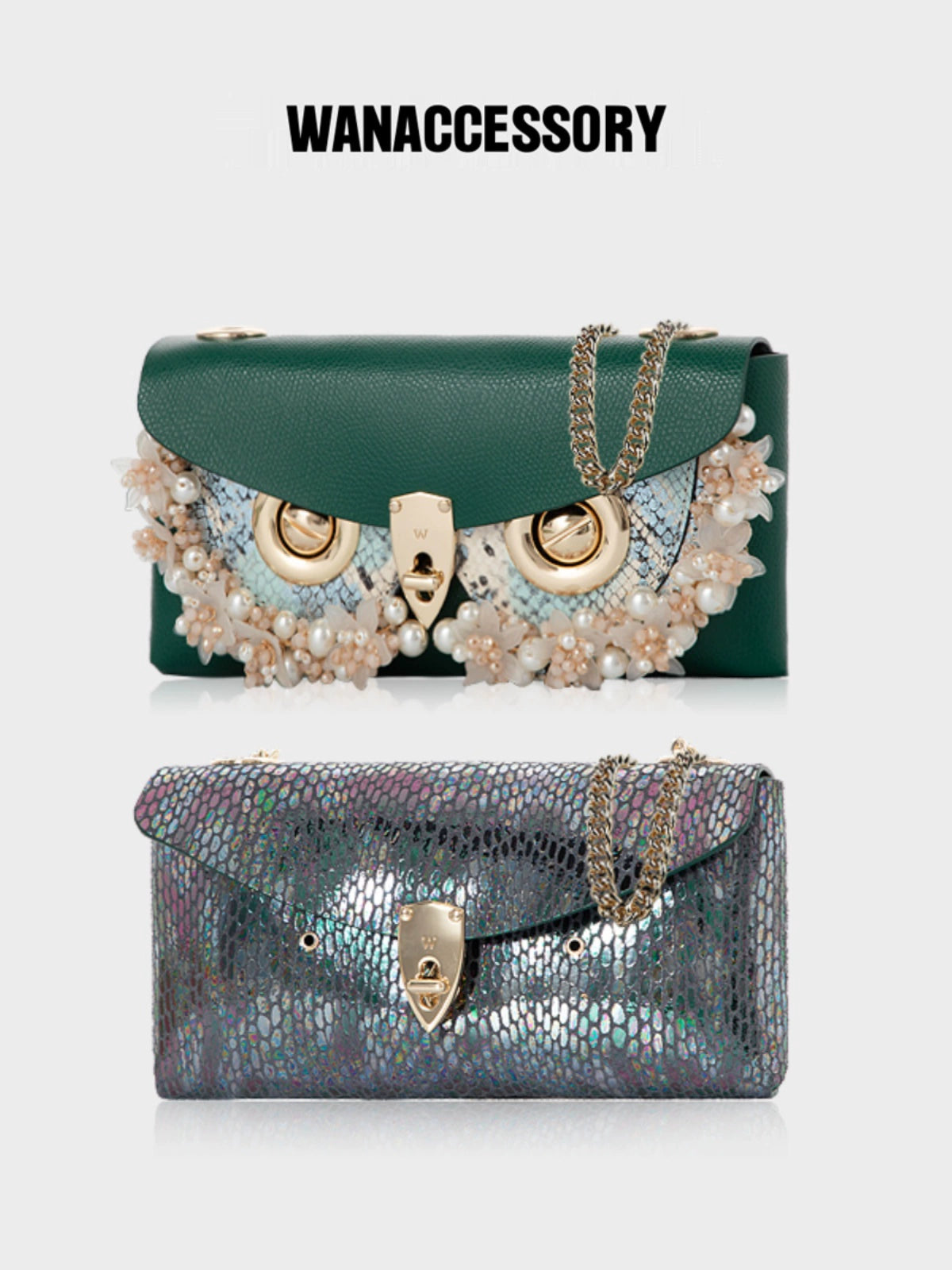 WANACCESSORY spruce green double-sided cowhide face changer bag one-shoulder cross-body envelope bag original designer
