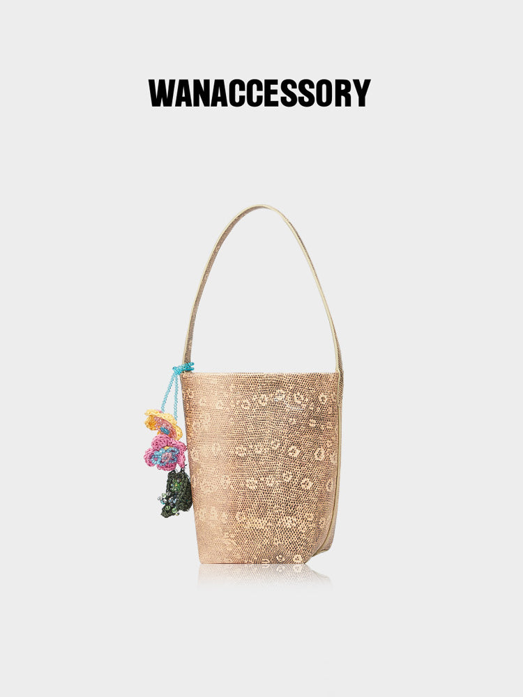 Woven Charm Mini Bucket Bag