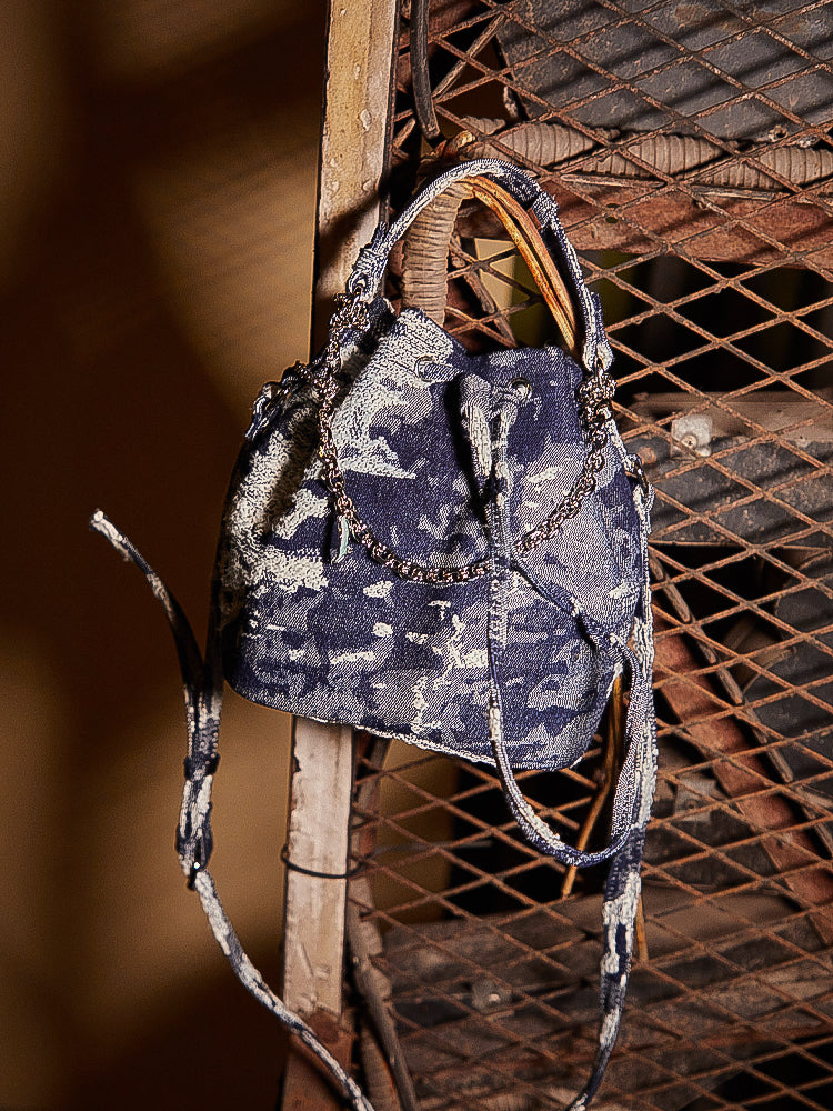 W-Denim Heart Link Bucket Bag