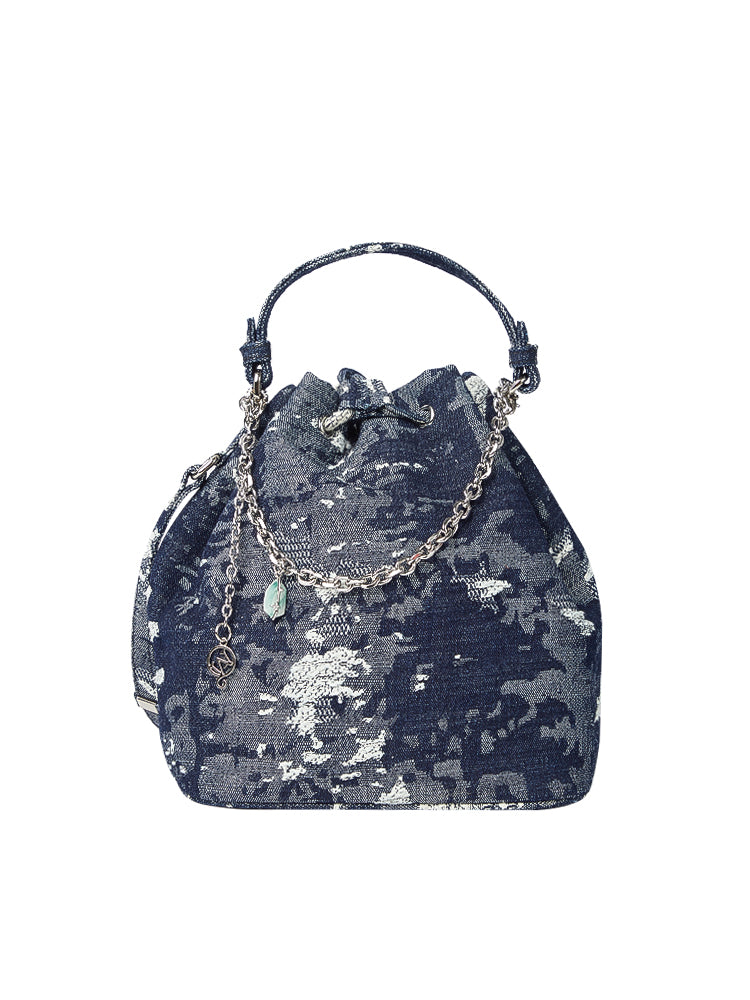 W-Denim Heart Link Bucket Bag