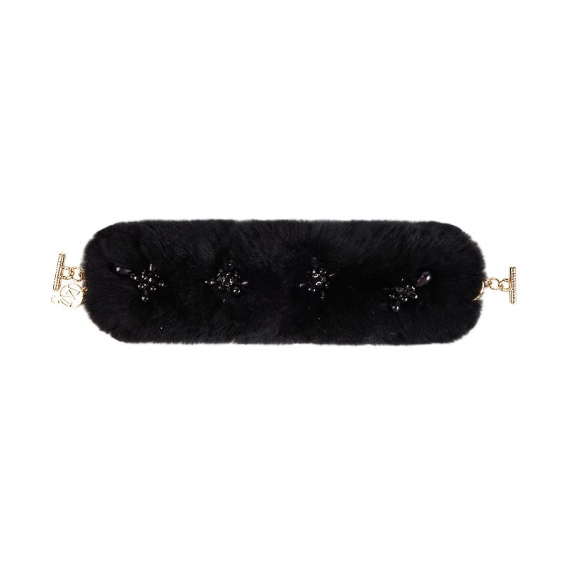 Bead-Embellished Rex Rabbit Fur Handle