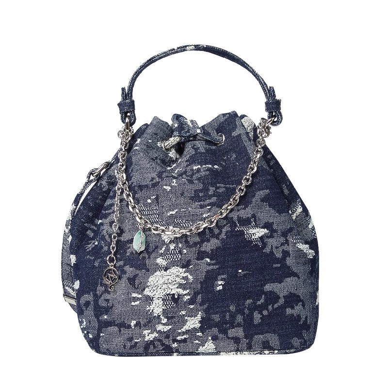 W-Denim Heart Link Bucket Bag