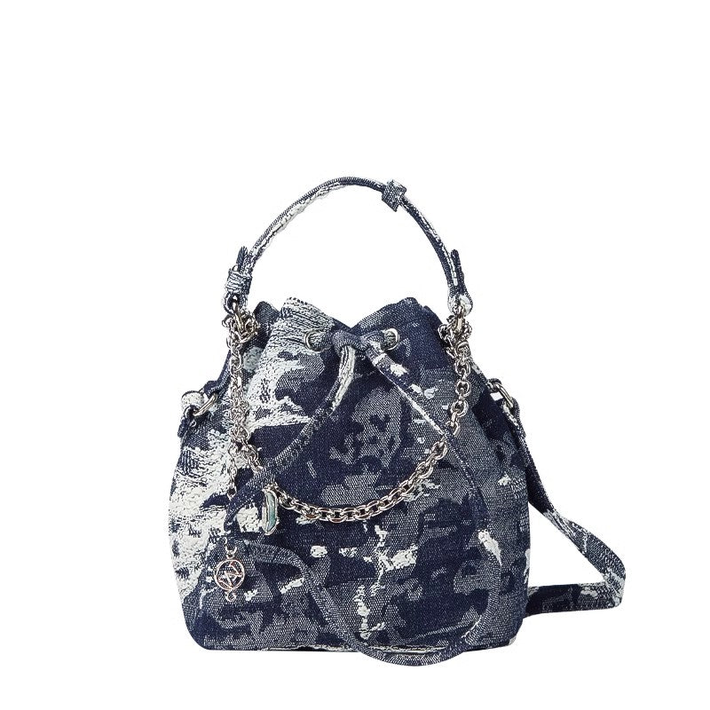 W-Denim Heart Link Bucket Bag