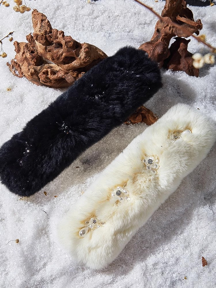 Bead-Embellished Rex Rabbit Fur Handle