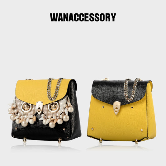 Original design of WANACCESSORY double sided cowhide owl facelift single shoulder crossbody handbag