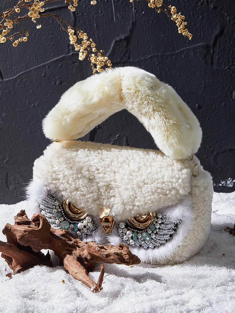 Bead-Embellished Rex Rabbit Fur Handle